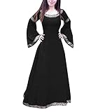 yiouyisheng Renaissance Mittelalterliche Kleid Damen Lang Frauen Retro Cosplay Mittelalter Party Kostüm Maxikleid Langarm Streifen Druck zum Schnüren Kleid Partykleid Bodenlang