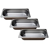 Gastro-Bedarf-Gutheil 3 x Gastronormbehälter GN Behälter 1/3 65 mm tief stapelbar Edelstahl geeignet für Chafing Dish, Bain Marie, Saladette, perfekte S