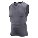 AMZSPORT Herren Kompression Tank Top Ärmelloses Shirt Funktionsshirt Baselayer Unterhemd - Dunkelgrau XL