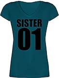 Schwester und Tante Geschenk - Sister 01- schwarz - XXL - Türkis - T-Shirt - XO1525 - Damen T-Shirt mit V
