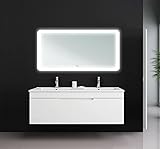 OIMEX Badmöbel Set KIMIA 120cm DUAL Weiß Hochglanz Waschtisch mit Unterschrank Doppel-Waschbecken und LED Spiegel, auf Wunsch mit Seitenschränken, Größe: Waschtisch + LED Spieg