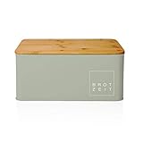 Lumaland Cuisine Brotkasten aus Metall mit Bambus Deckel rechteckig 30,5 x 23 x 14 cm - in 9 Farben - Brotbox, Brotaufbewahrung mit 2in1 Bambusdeckel + Schneidebrett - Mintgrü