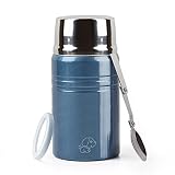 XIAPIA Thermobehälter für Essen 750 ml | Edelstahl Warmhaltebehälter für Speisen, Babynahrung, Suppe, Brei, Obst, Joghurt | Thermo Speisgefäß Unterwegs | Isolierbehälter mit Klappbaren Löffel B