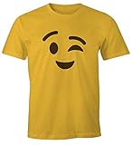 MoonWorks® Herren T-Shirt Emoticon Gruppenkostüm Fasching Karneval Junggesellenabschied JGA lustig Fun-Shirt Zwinkern gelb XL