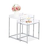 Relaxdays Beistelltisch im 2er Set, eckig, modernes Design, Acryltisch für Wohnzimmer, HBT: 49 x 40 x 35 cm, transp