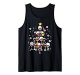 Damen Pyjama, Weinrot, Weihnachtsbaum, Weihnachten Tank Top