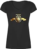 Fussball WM 2022 Fanartikel - Deutschland Adler Gold - XL - Schwarz - Deutschland Trikot 2021 Damen - XO1525 - Damen T-Shirt mit V