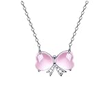 dxjsf Halskettenschmuck Geschenke for Frauen Sterlingsilber-Rosa-Kristall Grün-Kristall Amethyst Halskette Mode Bogen Claviclekette Anniversary Halsketten für Frauen. (Color : A)