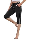 Doaraha Damen Sporthose Relax-Caprihose Elegant Trainingshose Modische Freizeithose Capri-Leggings 3/4 Jogginghose mit seitlichem Streifen für Sport und Freizeit， Schwarz， L