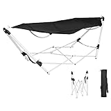 RELAX4LIFE Klappbare Hängematte mit Gestell, Tragbares Feldbett aus Oxford-Stoff & Stahl, inkl. Tragetasche, Hängemattengestell bis 120 kg belastbar, perfekt für Camping & Garten & Wandern (schwarz)