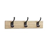 Amazon Basics - Holz Wandgarderobe - 3 Moderne Haken, 34 cm, Natürlich, 2 Stück