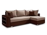 Ecksofa Lord mit praktischen Regal - Sofa mit Bettkasten und Schlaffunktion, Schlafsofa, Polsterecke, Couch L-Form, Couchgarnitur, Sofagarnitur (Braun + Beige (Alova 68 + 07), Ecksofa Rechts)