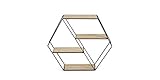LIFA LIVING Hexagon Wandregal aus Metall und Holz mit 4 Böden, Schwarzes Gewürzregal mit 4 Etagen, Industrie Hängeregal, 58 x 51 x 11