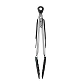 OXO 1101880 Good Grips Zange – hitzebeständige Grillzange aus Edelstahl mit Silikonspitzen,– 23 cm cm für Antihaftbeschichtung
