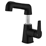 Waschbecken-Mischbatterie Einloch-Messing Lifting Waschbecken Wasserhahn Heiß- und Kaltmischer Waschtischarmatur Einhebel-Waschtisch-Waschtischarmatur Schwarzer W
