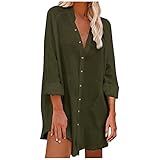 Xiangdanful Langarmshirts Damen Tshirt Bluse V-Ausschnit Langarm Shirt Leinen Einfarbig Lässige Lose Tunika Tops T-Shirt Hemdbluse Große Größen Longshirt Bedrucken Oberteile Top