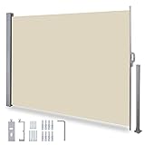 Seitenmarkise Ausziehbar 160x300cm (HxL), Sonnenschutz Sichtschutz mit Bodenhalterung, Seitenwandmarkise, Seitenrollo mit Bodenhalterung für Balkon Terrasse G