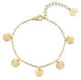 Happiness Boutique Damen Plättchen Armband in Goldfarbe | Kreis Armband Plättchen Anhänger Edelstahlschmuck