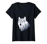 Damen Lone Grey Wolf Winter Forest Wolves Vintage Forest Wolf T-Shirt mit V