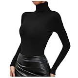 T-Shirt Top Bluse Pullover Tops Damen Strickpullover einfarbig Stehkragen Rollkragenpullover (S,1schwarz)