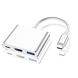 USB C auf HDMI Adapter - EAAERR Type C auf 4K HDMI-Hub mit USB 3.0 Digital-Konverter USB-C-Ladegerät-Port, kompatibel mit Nintendo Switch/S10/S9 Note 9/ChromeBook（Silber-）