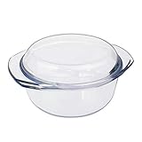 Auflaufform Glas Auflaufformen Rund mit Deckel 2.5L Glasbackform Kasserolle & Griffe Glasbräter zum Kochen Transparent Runde Glastopf zum Braten aus Hitzebeständigem G