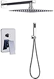 QUERT Duschsystem Chrom 8/10/12/16 Zoll Regendusche Wasserhahn Einhebel Unterputz Badewanne Duschset mit ABS Handbrause Wandmontage,10 Zoll D