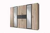 lifestyle4living Kleiderschrank mit Spiegel, Eiche Sonoma, Graphit-Grau, 270 cm | Drehtürenschrank 8 türig mit 2 Schubladen im Industrial-S