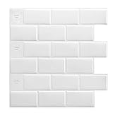 Art3d 10-Blätter-Fliesenaufkleber 30 * 30 cm 3d Premium Abziehbar Backsplash-Fliesen Weiß für Küchen B