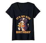 Damen Berner Sennenhund Essen Pizza It's My 6th Birthday T-Shirt mit V