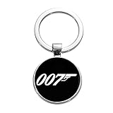 James Bond 007 Schlüsselanhänger, klassisches Action-Film, Schwarz / Weiß, 007 Muster, Glaskuppel, Schlüsselanhänger, schönes Geschenk für F