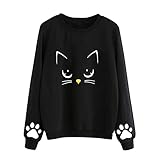 Geilisungren Damen Sweatshirt Casual Rundhalsausschnitt Pullover Tops Langarmshirt Frauen Mode Katze Drucken Bluse Herbst Freizeit T-Shirt Lose Alltag Ob