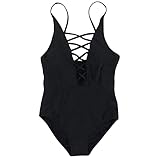 Schöne Damen-Bademode, sexy Crisscross Plunge, einteilig, rückenfrei, Strandmode, Badebekleidung (Farbe: Nr. 1, Größe: L) (Farbe: Nr. 4, Größe: S)