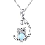 Eule Halskette 925 Sterling Silber Eule Geschenke Anhänger Mondstein Halskette Damen Kette Eule Kette Tier Vogel Eule Schmuck Geschenke für Mütter Mädchen F