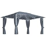 Fest-night Grand Patio Pavillon 4x3 m, Pavillon mit Vorhängen und Lichterketten, Premium Material, 200g/m² Dachplane, Gartenzelt für BBQ,Event, Schnelle Montage, UV-Schutz 50+ (Anthrazit)