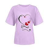 Valentinstag T Shirt Frauen Lässige Oberteile mit Herz Motiv Kurzarm Tee Tops mit Rundhalsausschnitt Sommertops Herbst Winter Basic Shirt All Match Tunika Bluse Valentinstagsgeschenk fü