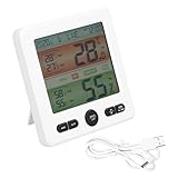 Fafeicy TS-6211 Innentemperatur-Feuchtemesser, 125x125x25mm Uhr Großbild-Thermometer mit Elektronischer Digitalanzeige, Hygrometer, 0-70 ℃ 20%-99% RH(Weiß)
