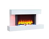 RICHEN Elektrokamin Aieda mit Glasplatte - Elektrischer Wandkamin Mit Heizung, LED-Beleuchtung, 3D-Flammeneffekt & Fernbedienung - Elektrischer Kamin Weiß