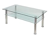 ts-ideen Glastisch 110 x 60 cm Wohnzimmertisch Couchtisch aus Edelstahl mit 10 mm ESG Sicherheitsg