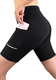GRAT.UNIC Sporthose Damen Kurz Fitness Shorts Kurze Yogahose Kurze Sporthose Damen Dünne Hosen Schnell Trocknende Trainieren Sporthose mit Taschen Workout Hohe Taille Sport Leggings (Schwarz, XL)