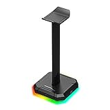 Pkfinrd Kopfhöreraufhänger USB Hub RGB Backlit-Aluminium-Stangen-Non-Rutsch-Headset-Stand-Kopfhörer-Anzeige (Color : Black)
