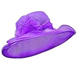 Dorical Damenhut 9 Farben Sommer Hut Sonnenschutz Sonnenhüte Organza Fascinator Hut Kappen Bowler Hut Faltbare mit Blumen Wide Brim Ideal für Strand Kirche Party Hochzeit Ausverkauf(Lila)