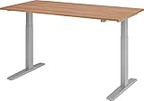 bümö® elektrischer Sitz & Steh Schreibtisch höhenverstellbar 160 x 80 cm in Nussbaum - Gestell in Silb