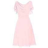 Lazzboy Cocktailkleid Damen Frauen Formelle Hochzeit Brautjungfer High-Taille Party Ball Ballkleid Ballkleider Mit Spitzen V-Ausschnitt Cocktailkeider Kurz ärmel(Rosa,XL)