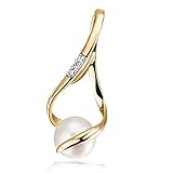 Goldmaid Damen-Anhänger Süßwasserperle 585 Gelbgold 3 Diamanten SI/H 0,02 ct. Schmuck