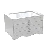 kerryshop Schmuckkiste Weiße Schmuckkoffer Holzschmuck Organizer Boxen für Frauen Große Kapazität Staubdichte Schmucklagerschrank für Halsketten, Ohrringe Jewelry Display S