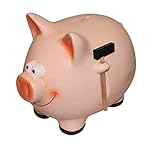 ARTECSIS Sparschwein mit Hammer Rosa Schwein aus Keramik für Münzen und Scheine (XXL)