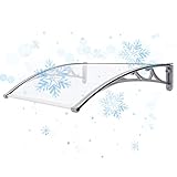 Awning LJ Pultvordach Vordach Haustür Überdachung Polycarbonat Sonnenschutz Regenschutz Transparent Haustürdach Balkonüberdachung für Haustür Pultvordach (Graue Halterung)