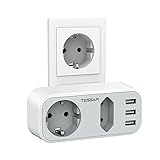 Doppelstecker für Steckdose, TESSAN 5 in 1 USB Steckdose mit 3 USB Anschluss, Mehrfachstecker Steckdosenadapter 2Fach mit USB Ladegerät, Steckdosenverteiler Dreifachstecker für Phone Laptop, G