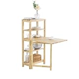 SoBuy FWT70-N klappbarer Esszimmertisch mit Regal Esstisch aus Kautschukholz Klapptisch Küchentisch Schreibtisch Holztisch für Küche, Esszimmer BHT ca.: 98x126x60